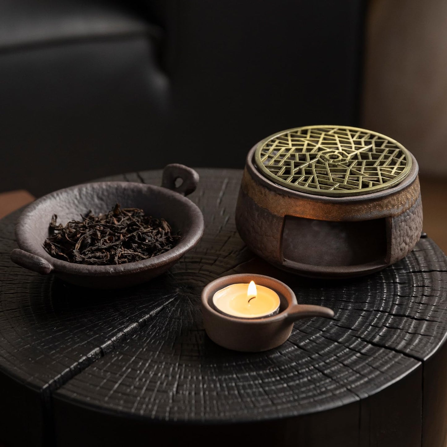 Cedar Aromatherapy Burner & Ceramic Oil Warmer for Home & Office (Heat-Resistant Double-Handled Baking Tray + Stone-Patterned Oven + Accessories)