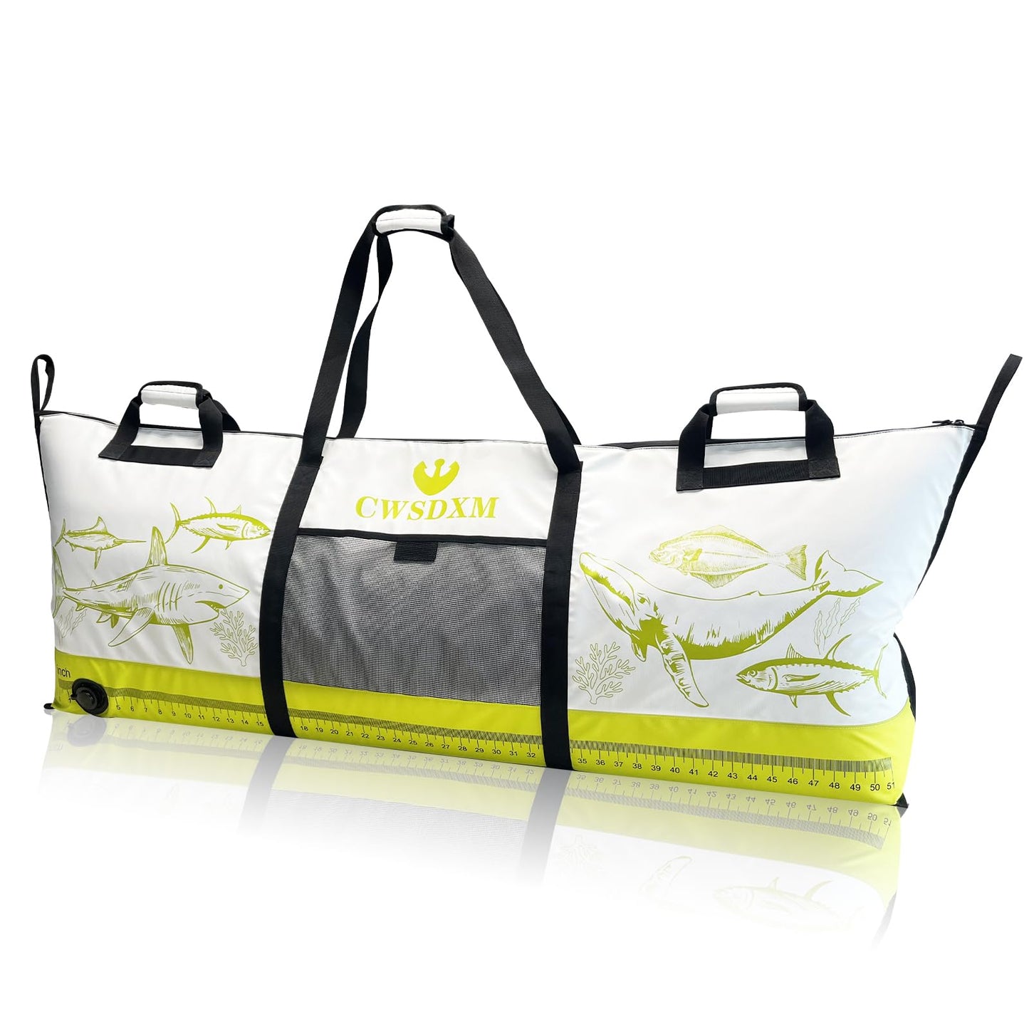 CWSDXM Insulated Fish Cooler Bag, 60'' Waterproof Leakproof Fishing Kill Bag with Drain Valve, Zipper and Heavy Duty PVC Marine Cooler for Boat Kayak Offshore Fishing, Keeps Fish Fresh Up to 48H