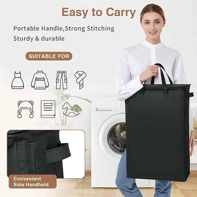 Slim Laundry Basket with Lid and Handles, Foldable Laundry Basket