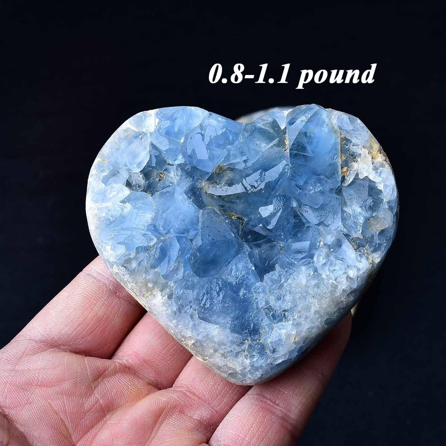 FZBHRO Extra Large Blue Celestite Geode Heart Healing Crystal Stone Collection Mineral Specimen with Stand Home Office Decor 2.2-2.6 Pound