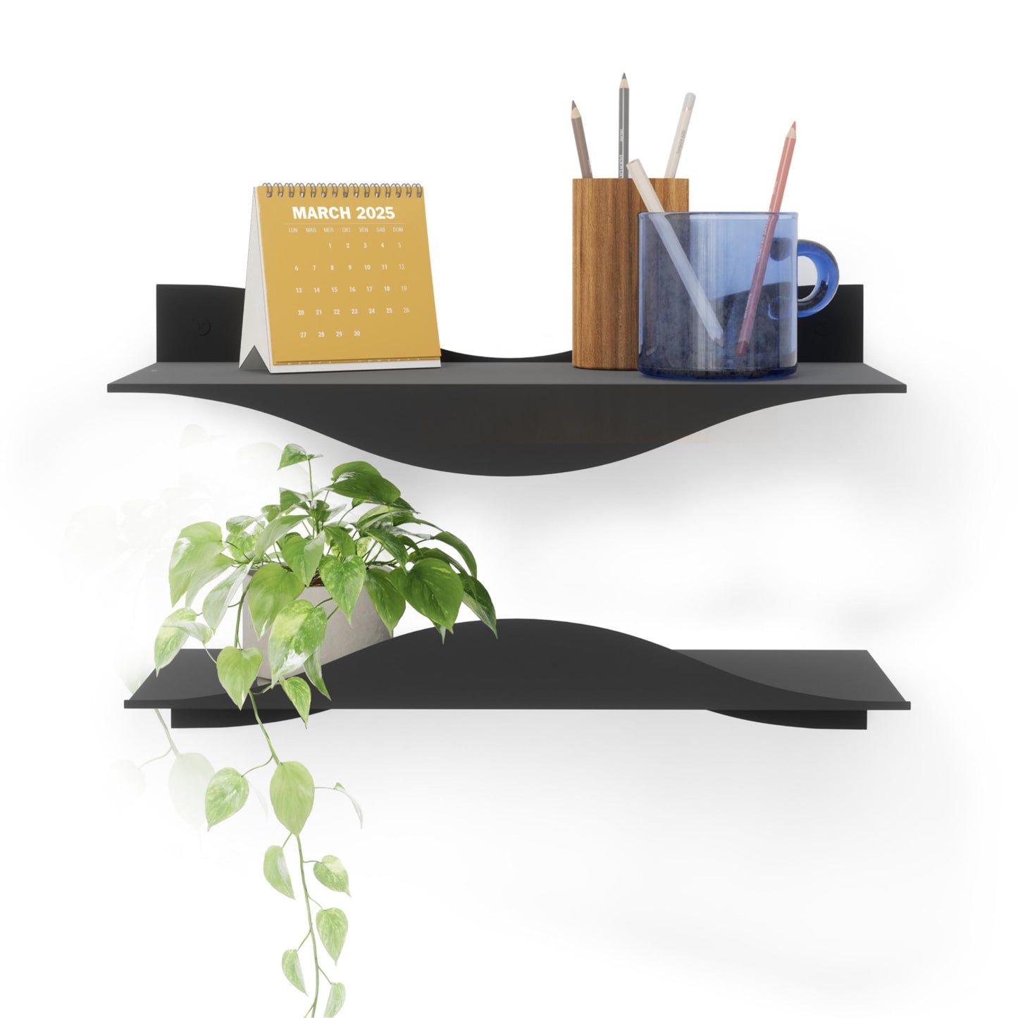Umbra Surf Shelf Set of 2 – Black Metal Floating Shelves for Wall Storage & Décor, Modern Wave Design, 100% Steel, Holds 15 lbs. Each, Easy Installation Shelving for Bedroom, Living Room & Office