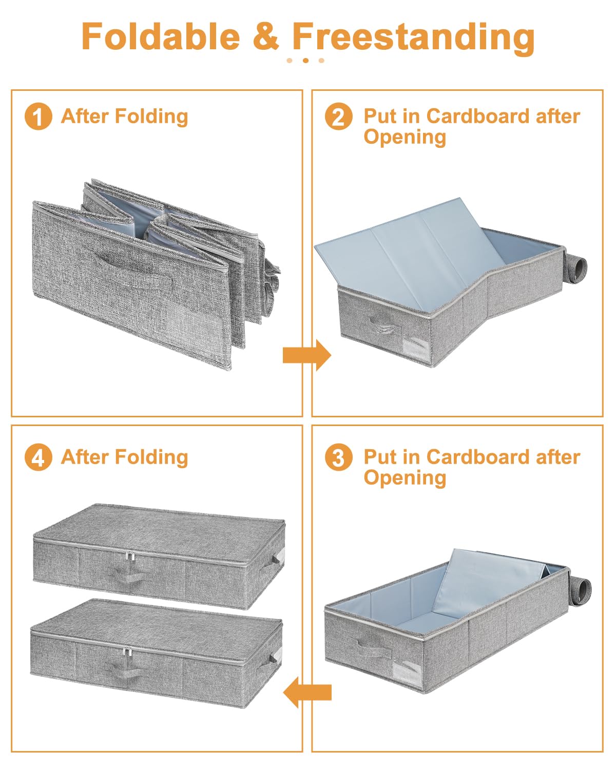 Under Bed Storage, 2 Pack Underbed Storage Container Bags With Lid, Foldable Sturdy Clothes Storage Drawer Organizer W/ 3 Handles, Ultra Thick Fabric Blanket Shoe Storage Box, 30x15x6.7inch, Grey