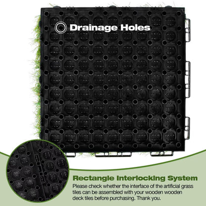 XLX TURF Interlocking Artifical Grass Tiles 18 PCS - 12"x12" Fake Grass Square for Dog Potty Kennel - Indoor Outdoor Turf Self-draining Deck Flooring Decor Balcony Patio - U Shape Buckle System
