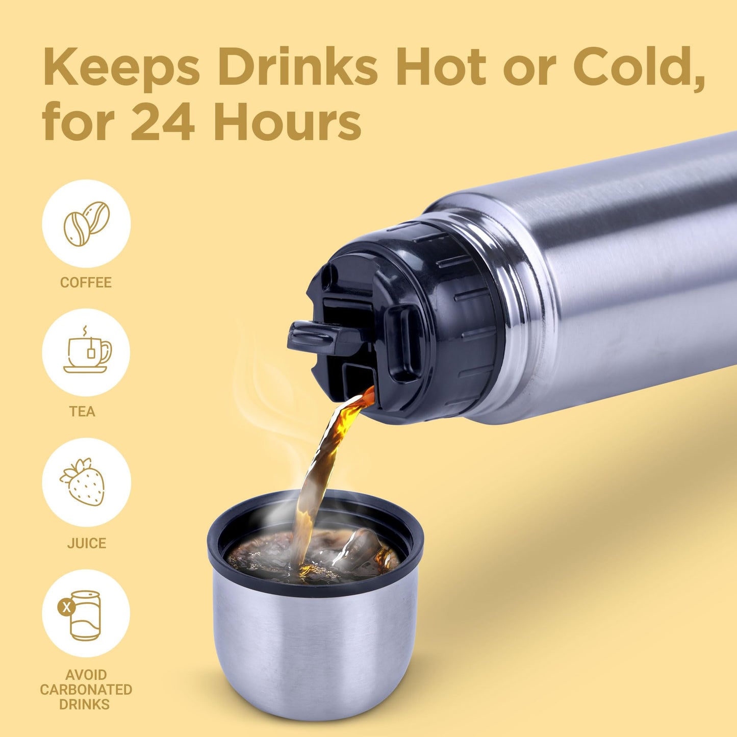 Milton Vacuum Flask for Hot Drink 1 Litre (34 oz), Stainless Steel Double Walled Insulated Water Bottle for 24 Hour Hot and Cold Drinks with Cover, Leak Proof, BPA Free, Thermosteel Flip Lid 1000 ml