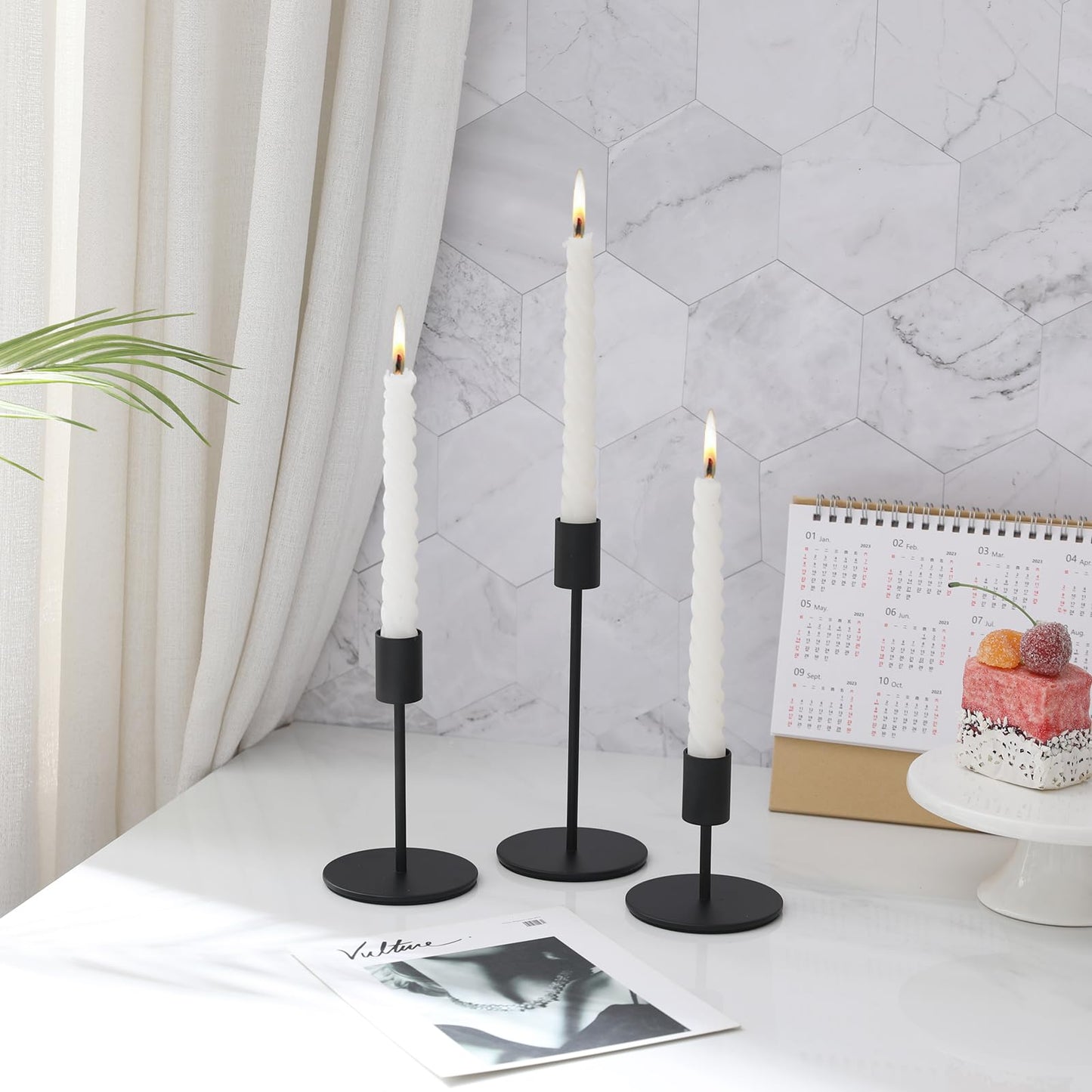 Anndason Set of 6 Black Candlestick Holders - Decorative for Home Decor, Wedding, Dining, Party, Anniversary