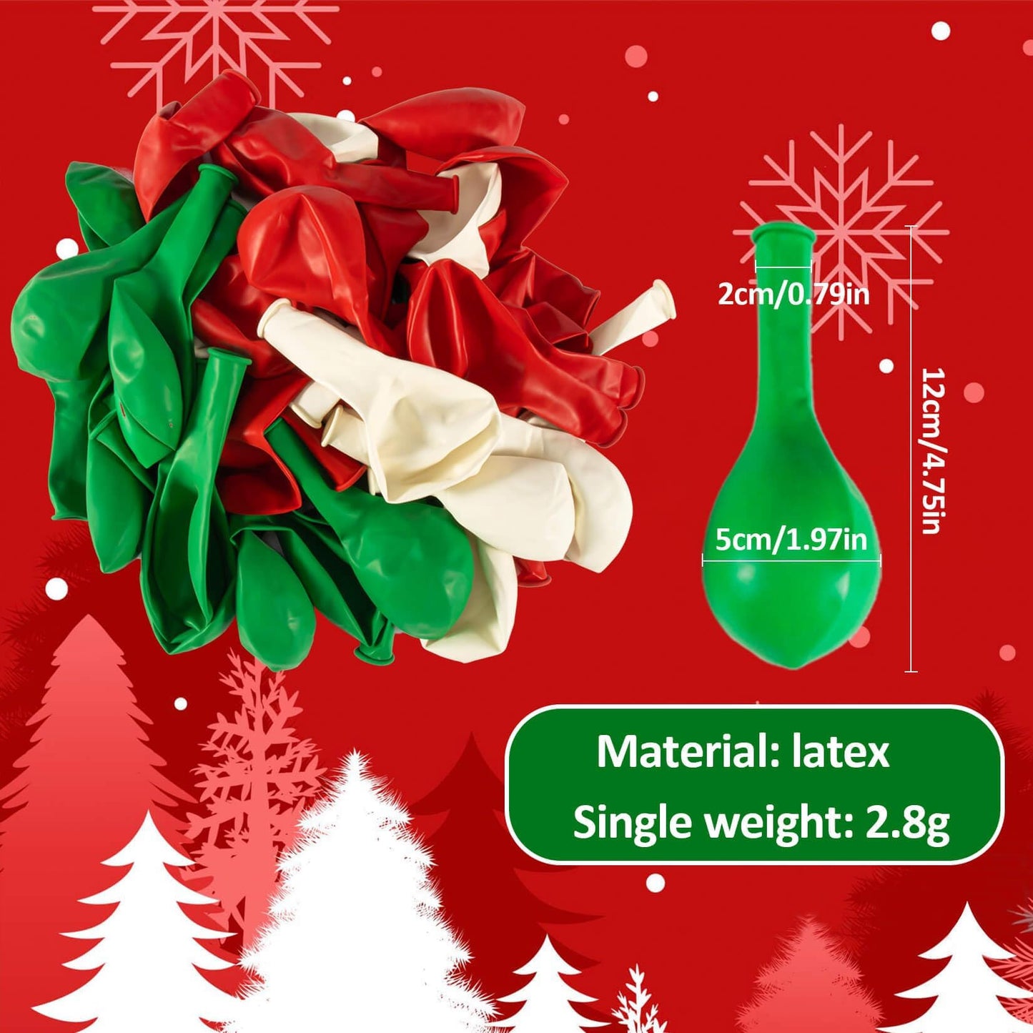 100PCS Christmas Balloons Garland Arch - MAQIHAN Xmas Red Green White Balloons Christmas Birthday Party Decorations Latex Balloons Globos Para Decoracion De Fiestas Tree Baloons Party Supplies 12 Inch