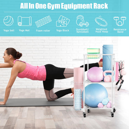 LIANTRAL Yoga Mat Storage Rack - Metal Gym Organizer for Yoga Mats, Foam Rollers & Fitness Equipment, Space Saving Workout Equipment Storage Rack for Home Exercise and Fitness Gear, White