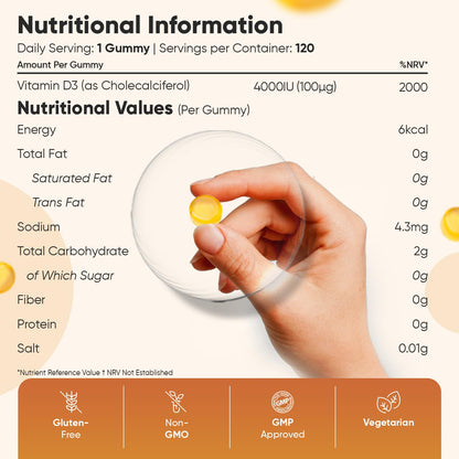 WeightWorld Vitamin D3 4000IU | 120 Vegetarian Gummies | 4 Months Supply | Natural Lemon Flavour VIT D Gummies | Sugar-Free & Gluten-Free Gummies | GMP Approved | Vitamin D Supplements