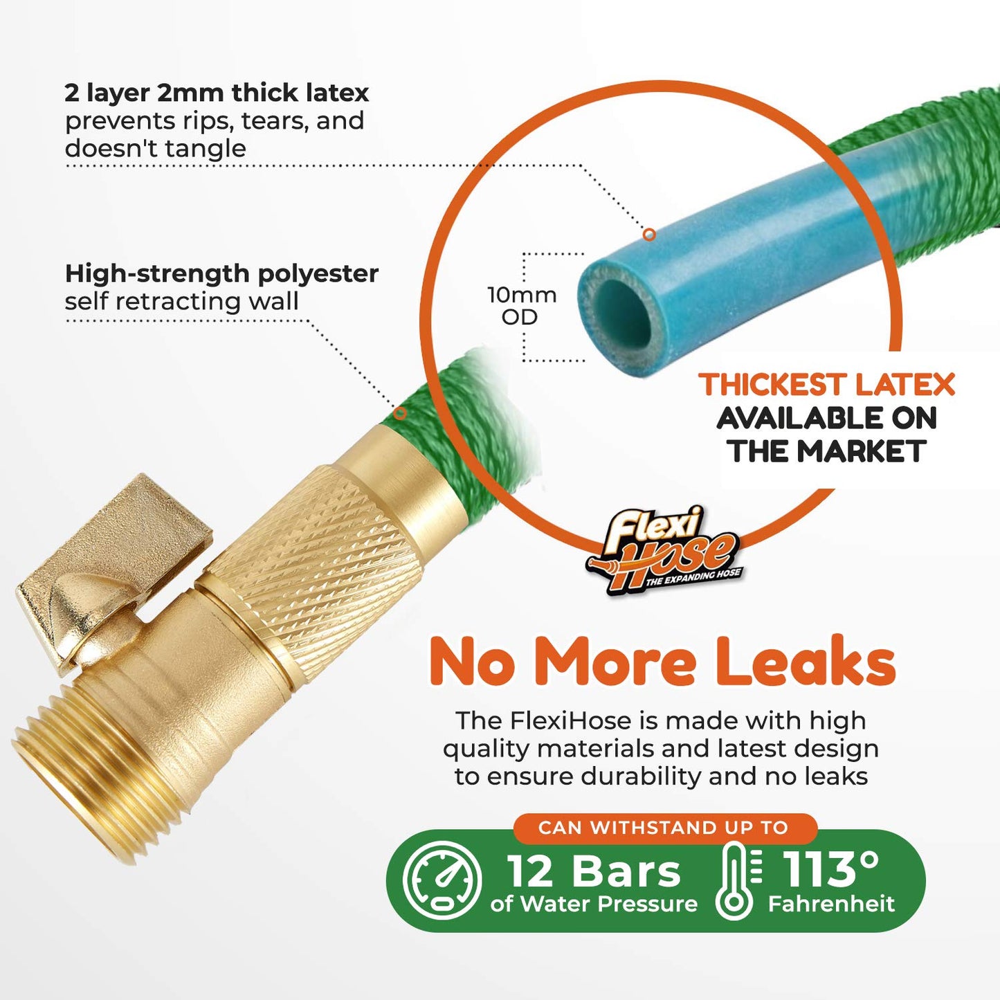 Flexi Hose Expandable Garden Hose - 75FT Heavy Duty Water Hose, Retractable Hose with 2cm Brass Fittings - Expandable Hose Design Includes Spray Nozzle (Green 23 Metres)