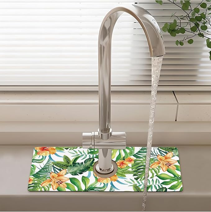 Patterned Sink Faucet Mat Kitchen Splash Guard Super Absorbent Drying Mat