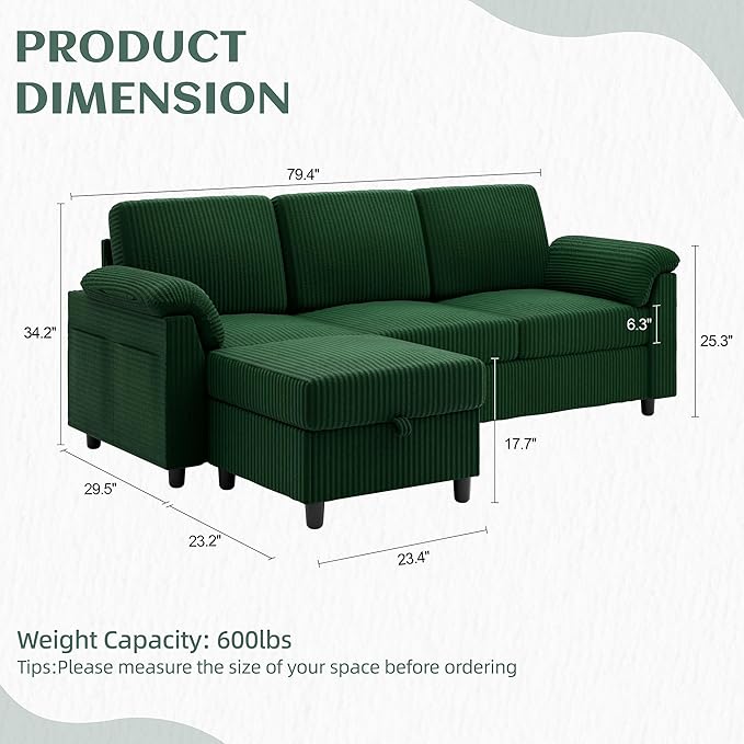 Vongrasig 79" Convertible Sectional Couch Sofa