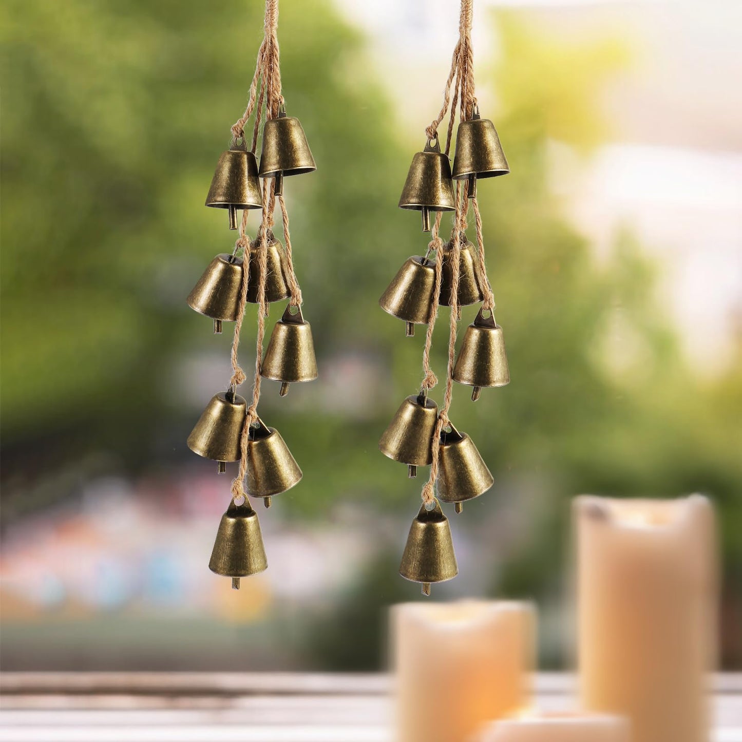 2 Pack Witch Bells for Door Knob Protection Outdoor Bells Small Hanging Bells for Door knob Witches Bells Magic Wind Chimes for Home Protection Witch Bells Kit(Rustic)