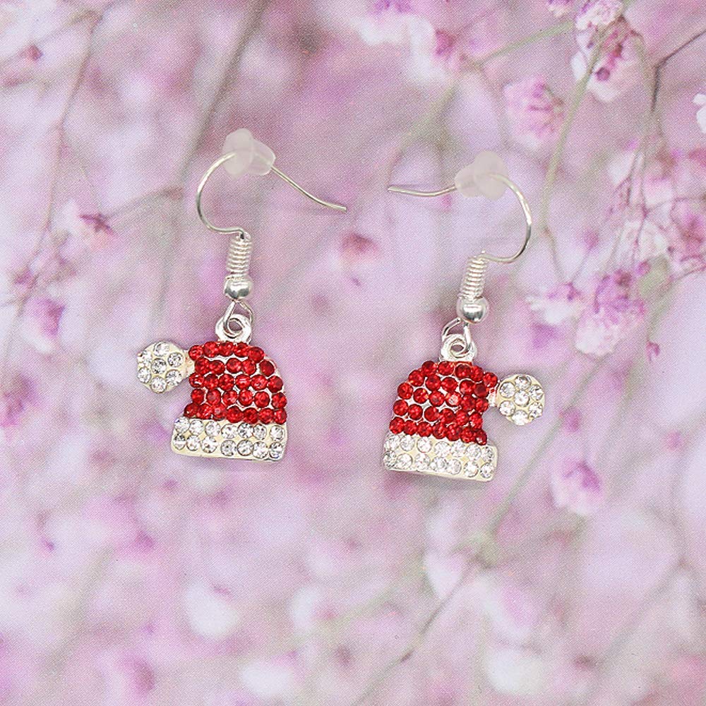 Christmas Dangle Earrings Holiday Party Drop Earrings Enamel Crystal Santa Claus Bell Hat Earring Cute Costume Jewelry Women (Christmas hat earring)