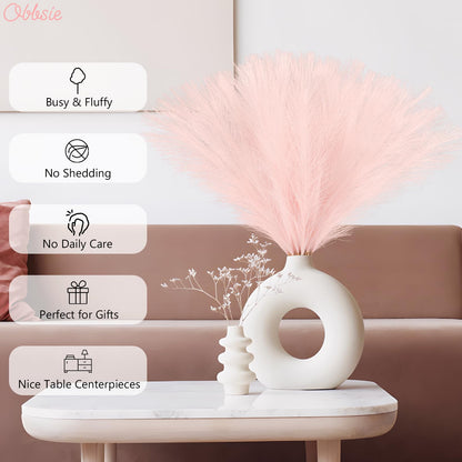 obbsie 50pcs Pink Faux Pampas Grass Decor, 21.6" Short Artificial Floral Branches Vase Filler Flower Arrangement for Home Wedding Boho Outdoor Decor