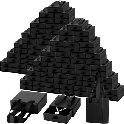 Kenning 50 Pack Jewelry Gift Boxes Bulk 3.1x3.1x1.2inch Cardboard Black Jewelry Boxes for Earrings Bracelets Necklace, Pull out Design, Small Ring Box for Selling Display