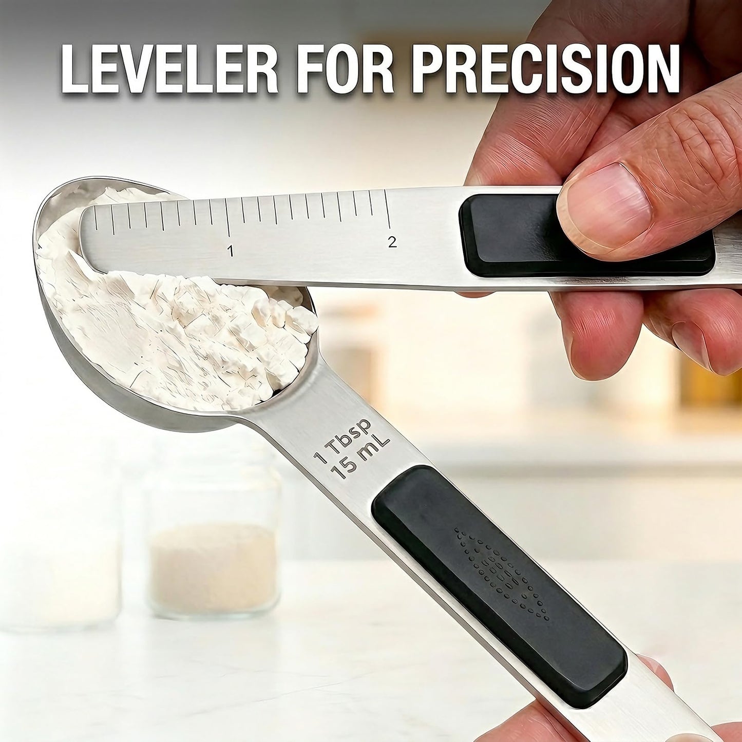 Mafier Magnetic Measuring Spoons,Stainless Steel Dual Sided Tablespoons,Extra Long Handle for Deep Jars,Heart-Shaped&Square Heads that More Easier to Excavate,Laser Markings,Non-Slip Grip(set of 5)