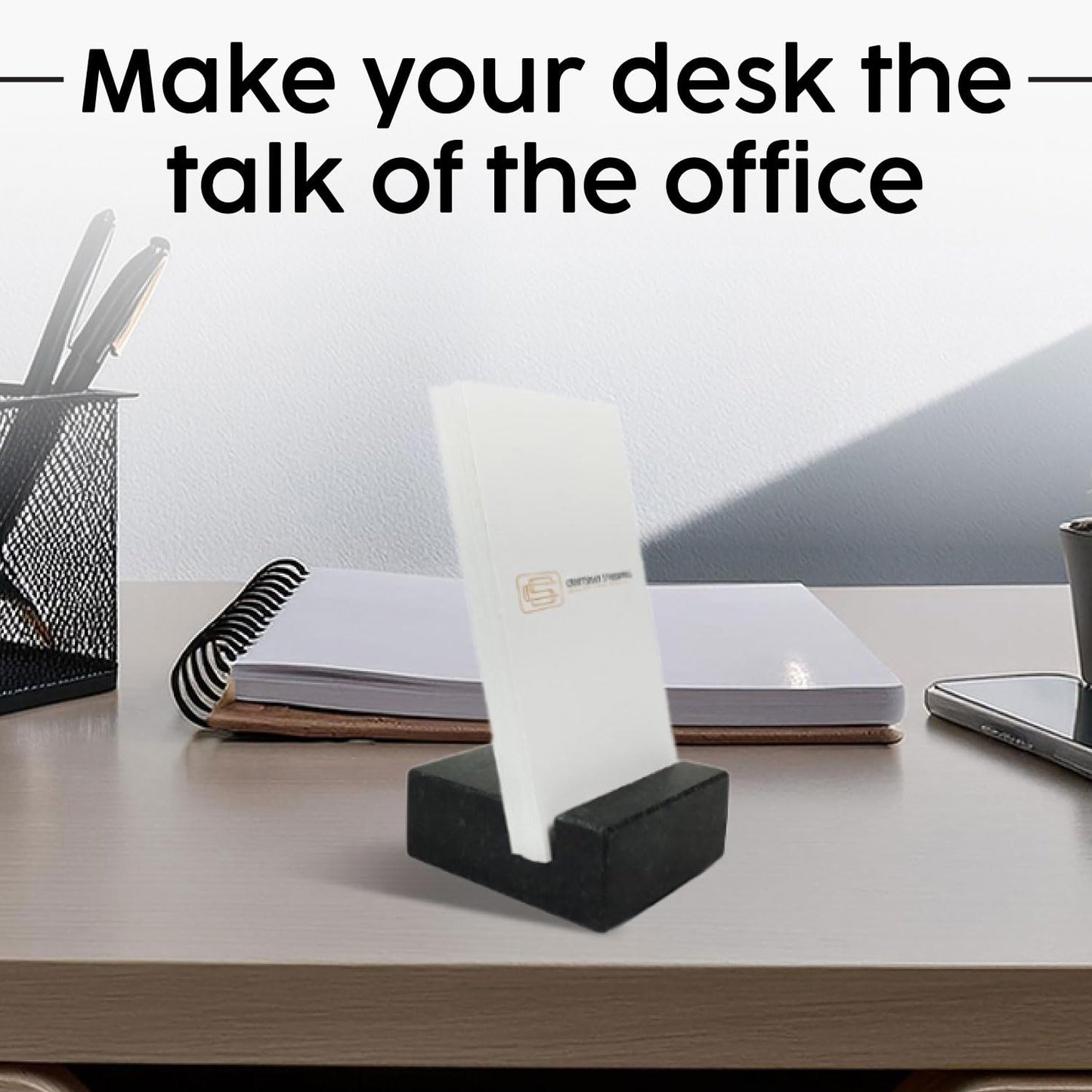 Vertical Business Card Holder for Desk - Black Granite Visiting Card Holder - Holds up to 20 Cards - Desktop Business Card Stand for Home & Office - Elegant & Luxurious Office Desk Accessories