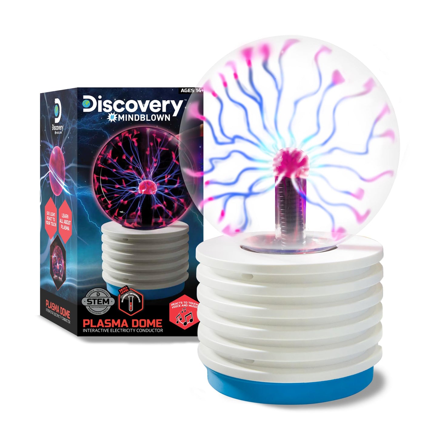 Discovery™ Plasma Globe Lamp - Touch & Sound Sensitive Lightning| Electric Tesla Coil Base Design| Educational STEM Toy| Home & Room Décor| Light-Up Plasma Orb| Interactive Globe| Fun Science Gift