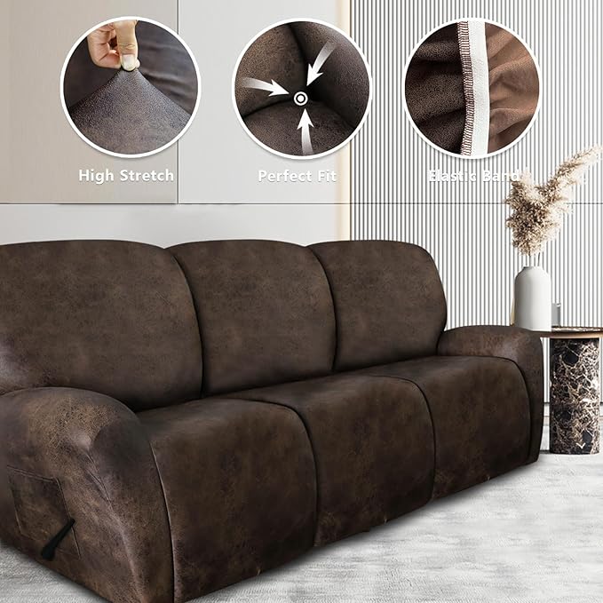 ANARACHON Leather Look Recliner Couch Cover 8-Piece Recliner Sofa Slipcovers 3