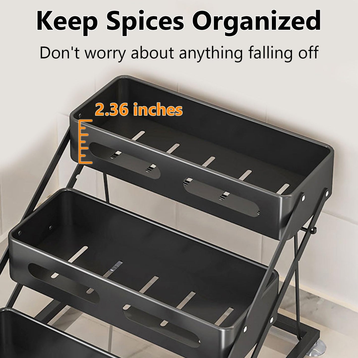 Ceetug 3 Tier Foldable Spice Rack, Black