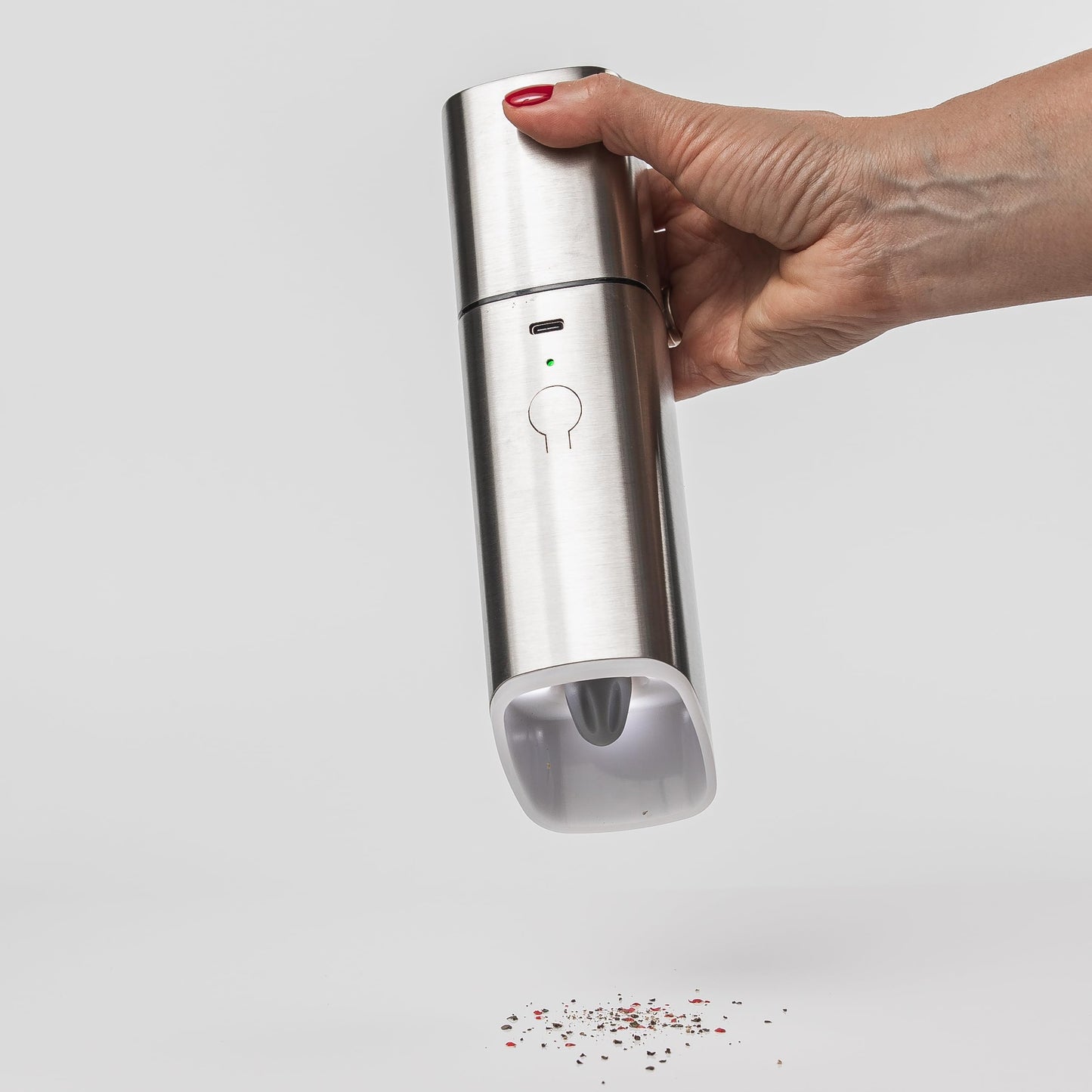 KSL Gravity Electric Salt and Pepper Grinder Set, USB Rechargeable, Automatic 1 Click Grinding 1 Hand Operated Adjustable Coarseness Pepper Mill