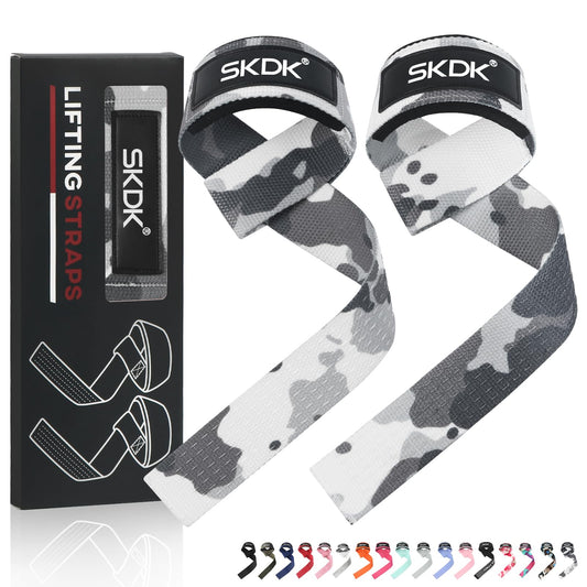 SKDK Cotton Hard Pull Wrist Lifting Straps Grips Band-Deadlift Straps with Neoprene Cushioned Wrist Padded and Anti-Skid Silicone - for Weightlifting, Bodybuilding, Xfit, Strength Training
