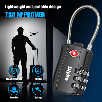 TSA Luggage Locks, [ Zinc Alloy Version][2 Pcs] Diyife TSA Approved Luggage Lock 3-Digit Re-settable Combination Lock, Code Lock for Travel Suitcase Luggage Bag Lockers (Black)