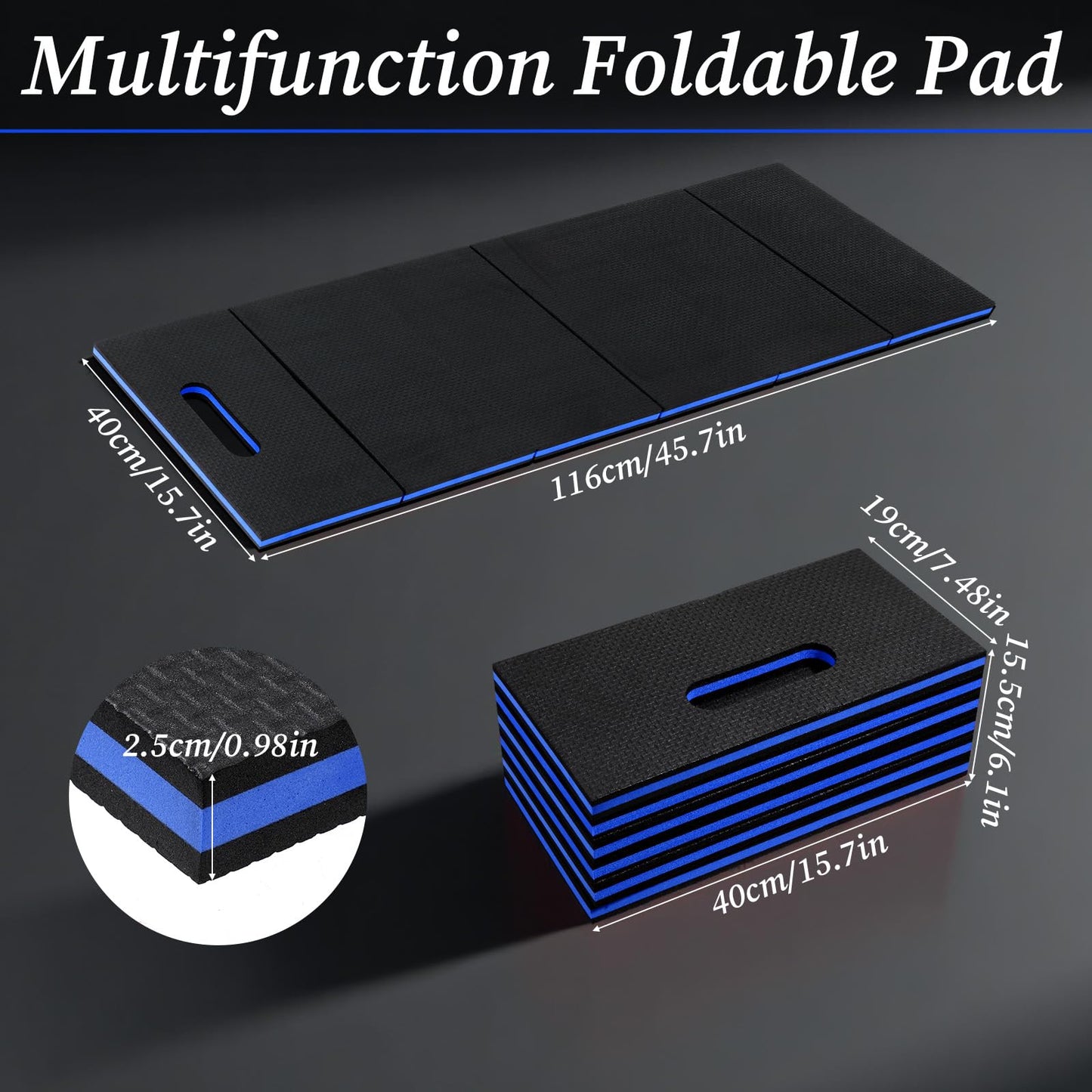 Ptwola Foldable EVA Mat with Carrying Handle, 2.5cm Thick Foam Cushion Kneeling Pad High Density Water Resistant Anti Slip Knee Mat for Workout Exercise Mechanic Garages Picnics Gardening Camping Gym