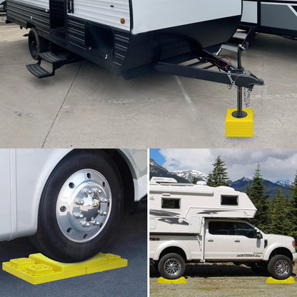 RV Leveling Blocks 12 Pack, Heavy Duty Interlocking Camper Leveler with Carrying Bag, Customizable Height for Single & Dual Axle Wheels, 8.6" x 8.6" x 1.5" Yellow RV Stabilizer Jack Pads