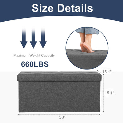 DUMOS 30in Storage Ottoman Bench, Storage Chest, End of Bed Foot Rest Stool with Padded Seat, Bedroom Bench for Living Room, Bedroom, Support 660lbs, Grey