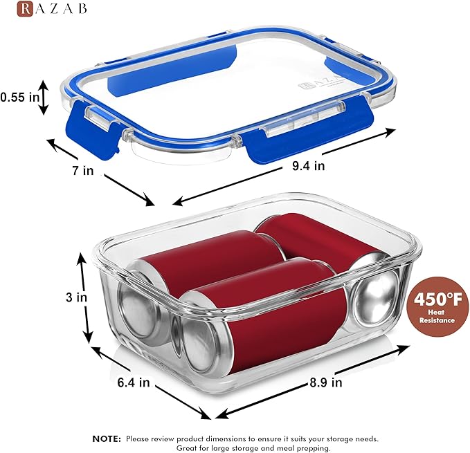 Razab 4 Pcs 1860ml / 63 Oz Large Glass Food Storage Containers