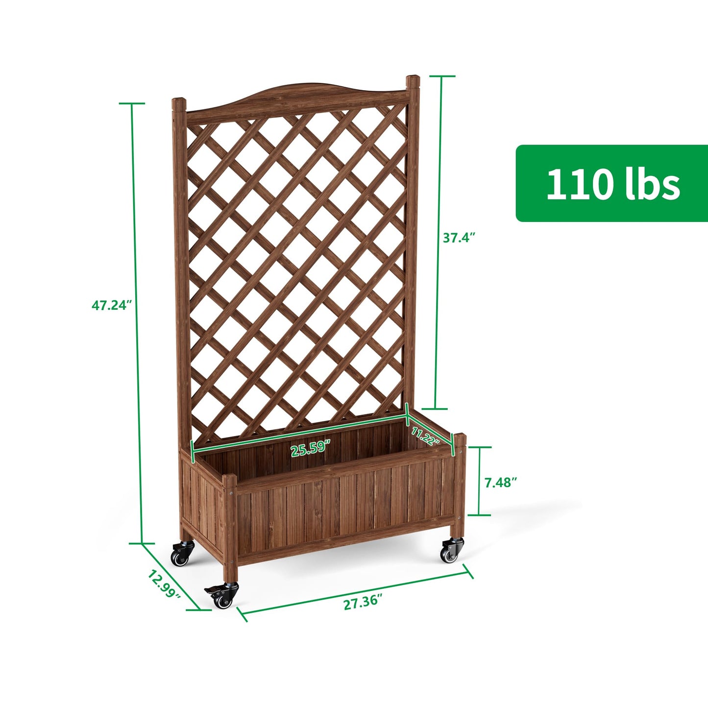 ScienGarden Upgraded 2-Pack 50" Tall Trellis Planter Box with Wheels, 49.8"H × 27.6"W × 13.0"D Solid Fir Wood Raised Garden Bed & Lattice Privacy Screen, Rolling Planter with Drainage for Patio/Garden