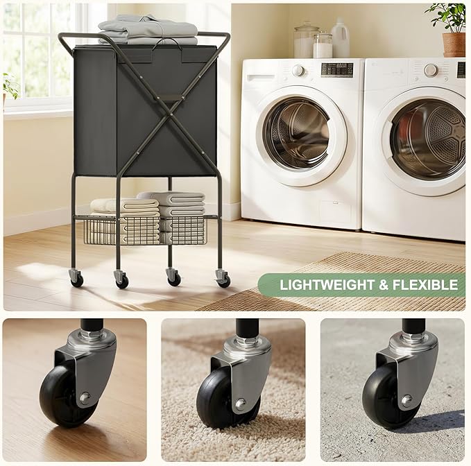 Laundry Basket with Wheels:88L Rolling Laundry Cart Foldable Metal Frame Dirty