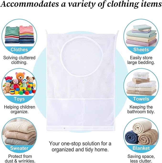 2Pcs Bag Over the Door Hamper Large Hanging Mesh Hamper