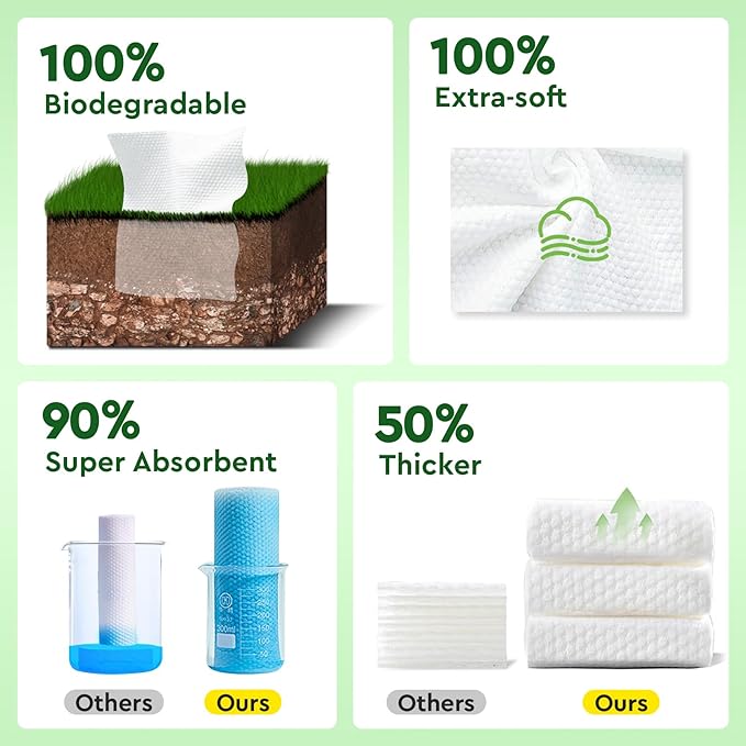 Elvira 100 Count Disposable Face Towels, Biodegradable Skincare Facial