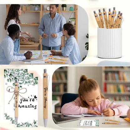 30 Sets Employee Appreciation Gifts Bulk Teacher Thank You Gifts Motivational Bamboo Pens with Appreciation Cards Gift for Teacher Student Coworker Colleague Team