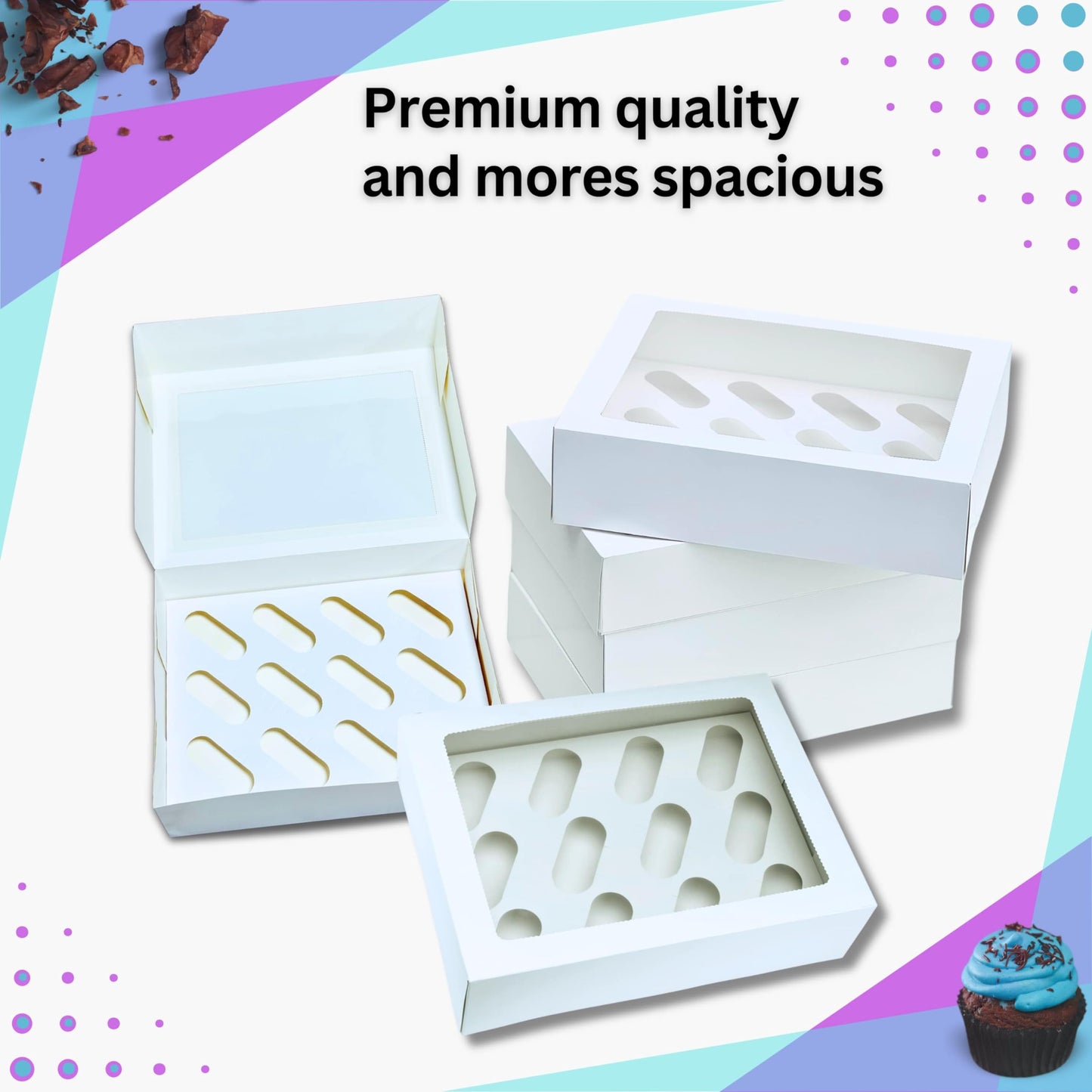 PACK N TRADE 10 Pcs cupcake boxes 12 hole - Multifunction Inserts Deep cake boxes for cupcakes – White cup cake boxes (33 x 24.2 x 7.5 cm) with Clear Window - Ideal for Muffins, Cupcakes & Pastries