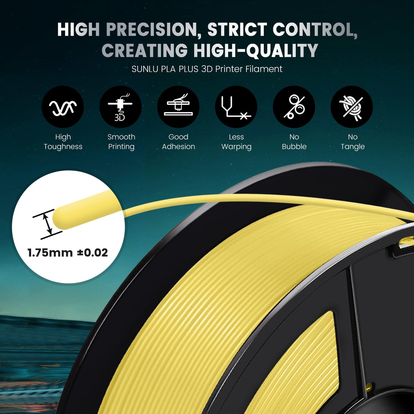 SUNLU PLA+ Filament 1.75mm, Enhanced Durability and High Strength, PLA Plus 3D Printer Filament for 3D FDM Printers, 1kg Spool, pla+ Black