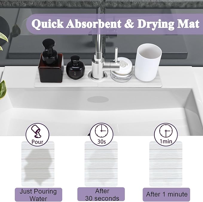 WIFORH Sink Faucet Mat, Quick Drying Stone Mat