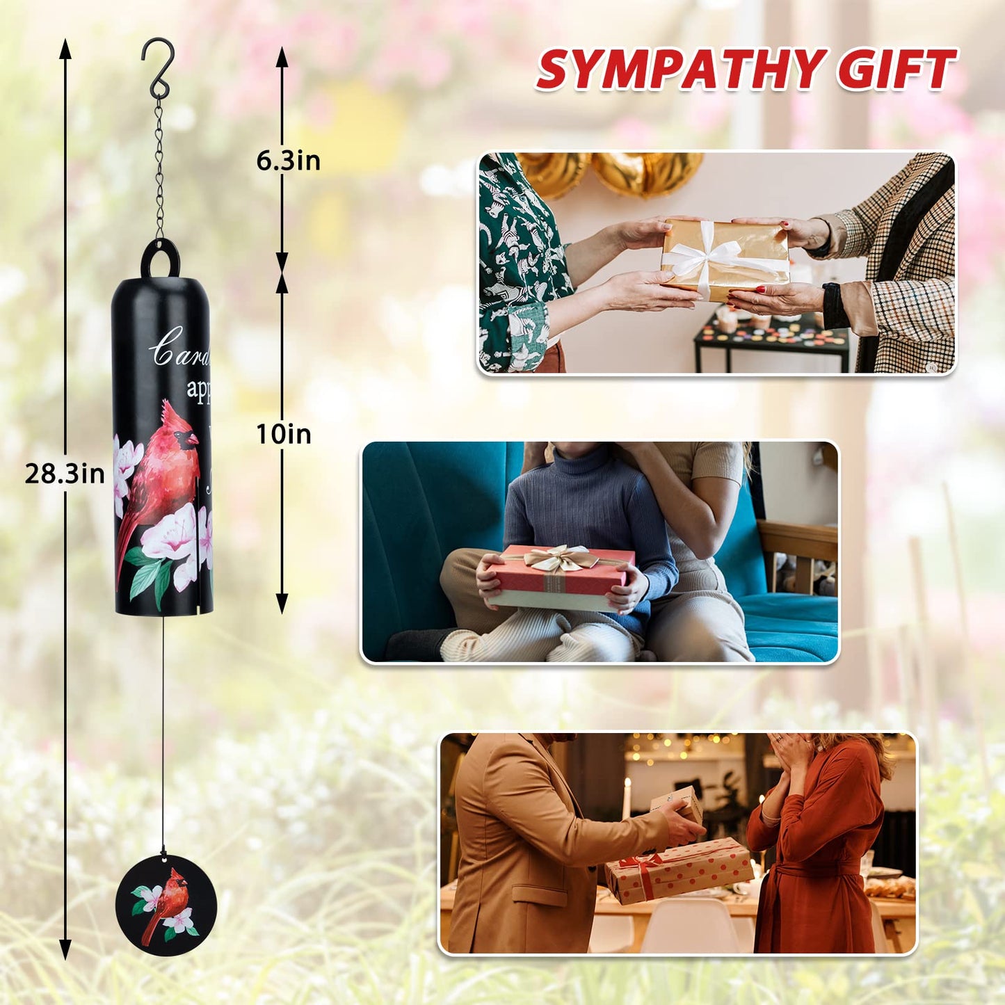 Taman Cardinal Wind Chime - 28" Metal Wind Bell Deep Tone Serenity Valentine's Day Gift Mobile Memorial Sympathy Gift for Home, Outdoor, Yard, Patio,Garden Decor