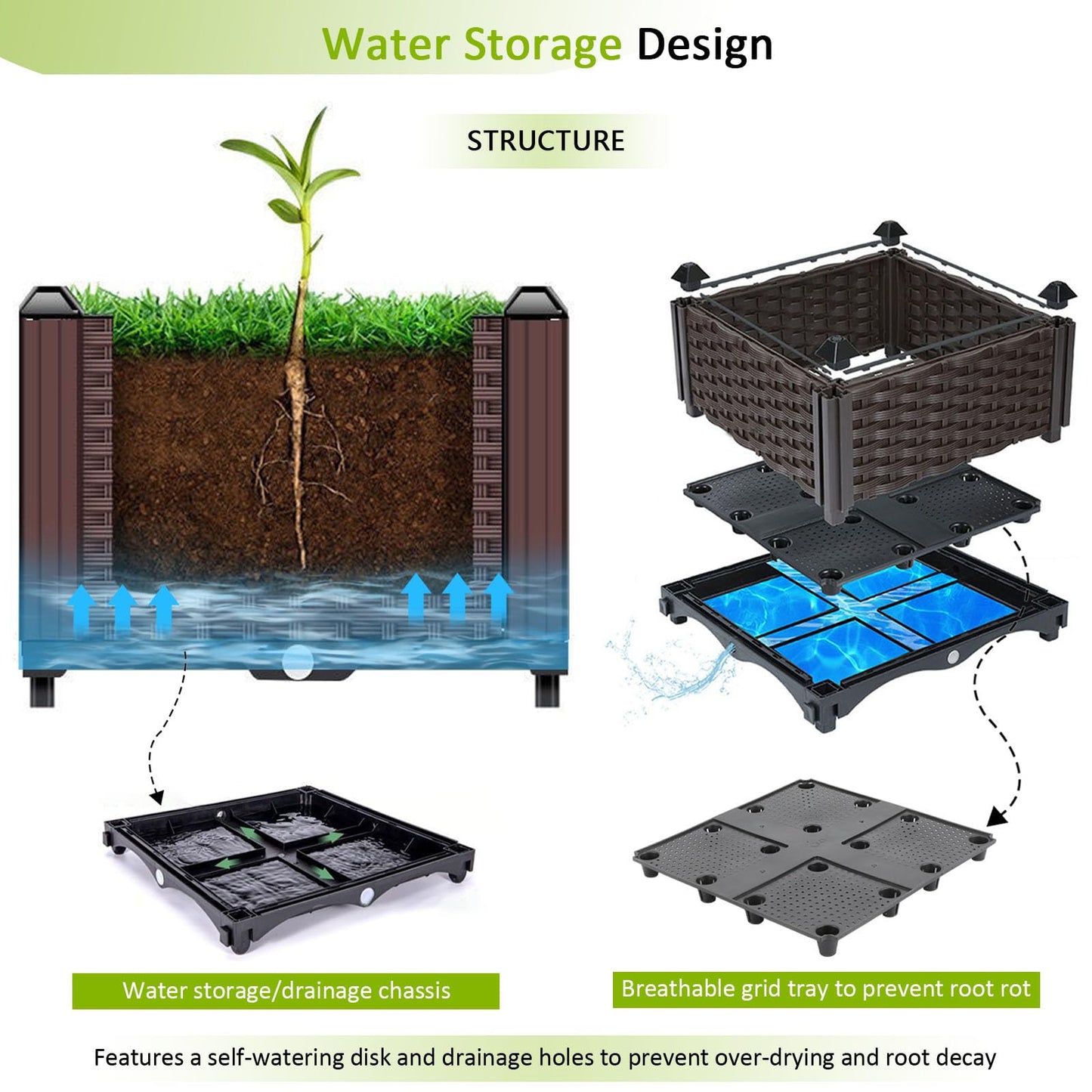 TDDSS Large Planters for Outdoor Plants Rectangular Raised Garden Bed Elevated Planter Boxes Patio Balcony Deck for Planting Flowers, Vegetables, Tomatoes, and Herbs