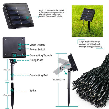 Solar Christmas Lights Outdoor, 33ft 100 LED Solar Fairy String Lights 8 Modes Waterproof Xmas Lights for Garden, Patio, Home, Party, Wedding, Holiday, Tree, Bush, Wreath, Outdoor Decor (Green)