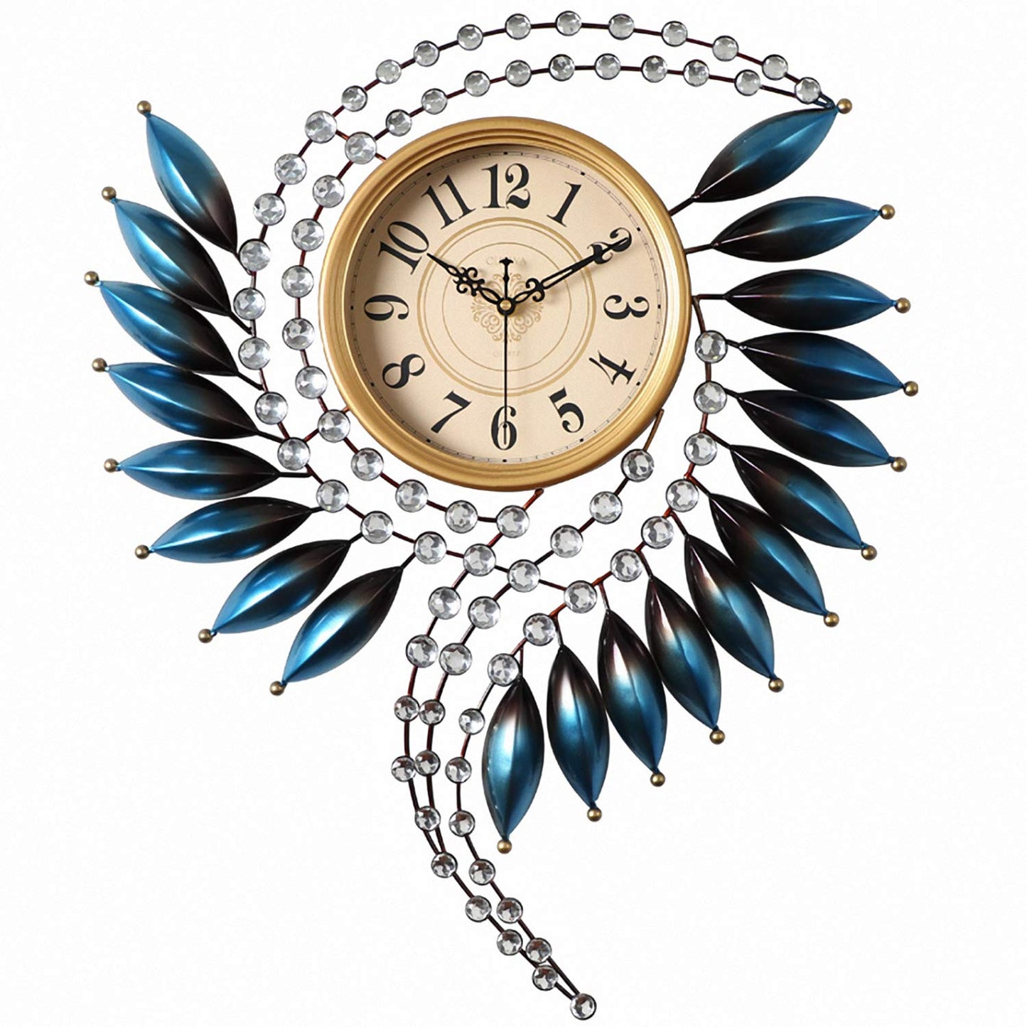 Crystal Metal Wall Clock Silent Non Ticking - 26"×21" Quality Quartz Battery Operated, Decorative for Kitchen, Living Room, Bedroom, Bathroom, Bedroom, Office