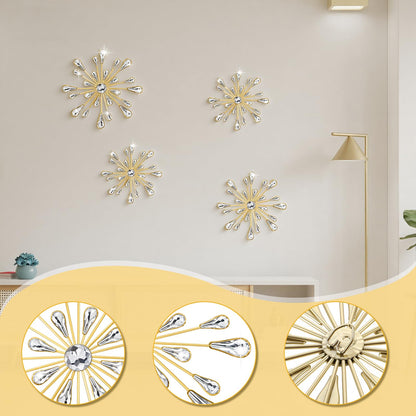 4 Pcs Starburst Wall Decor, Metal Starburst Wall Art Decor, Bling WallsArt Crystal Teardrop 3D Hanging Rhinestone Radial Metal Artwork, Decorative Walls Hanging Diamond for Living Room Bedroom(Gold)