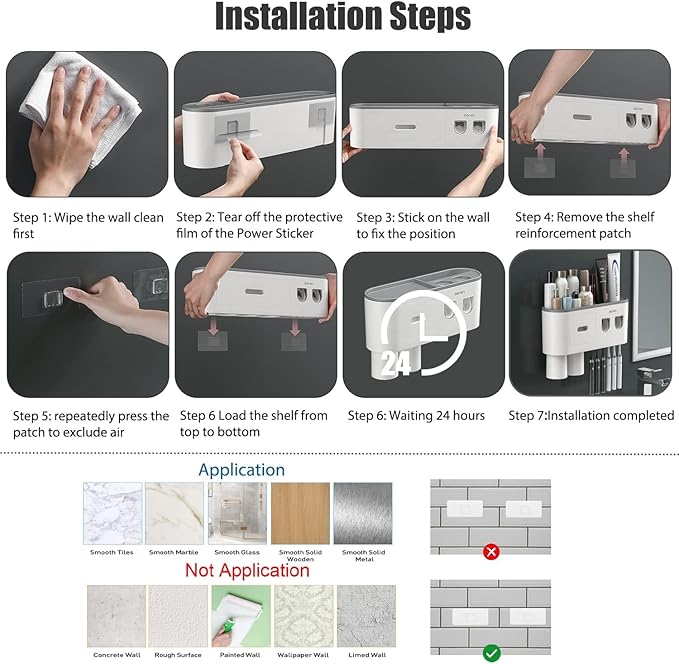 Toothbrush Holders Wall Mounted, Double Automatic Toothpaste Dispensers