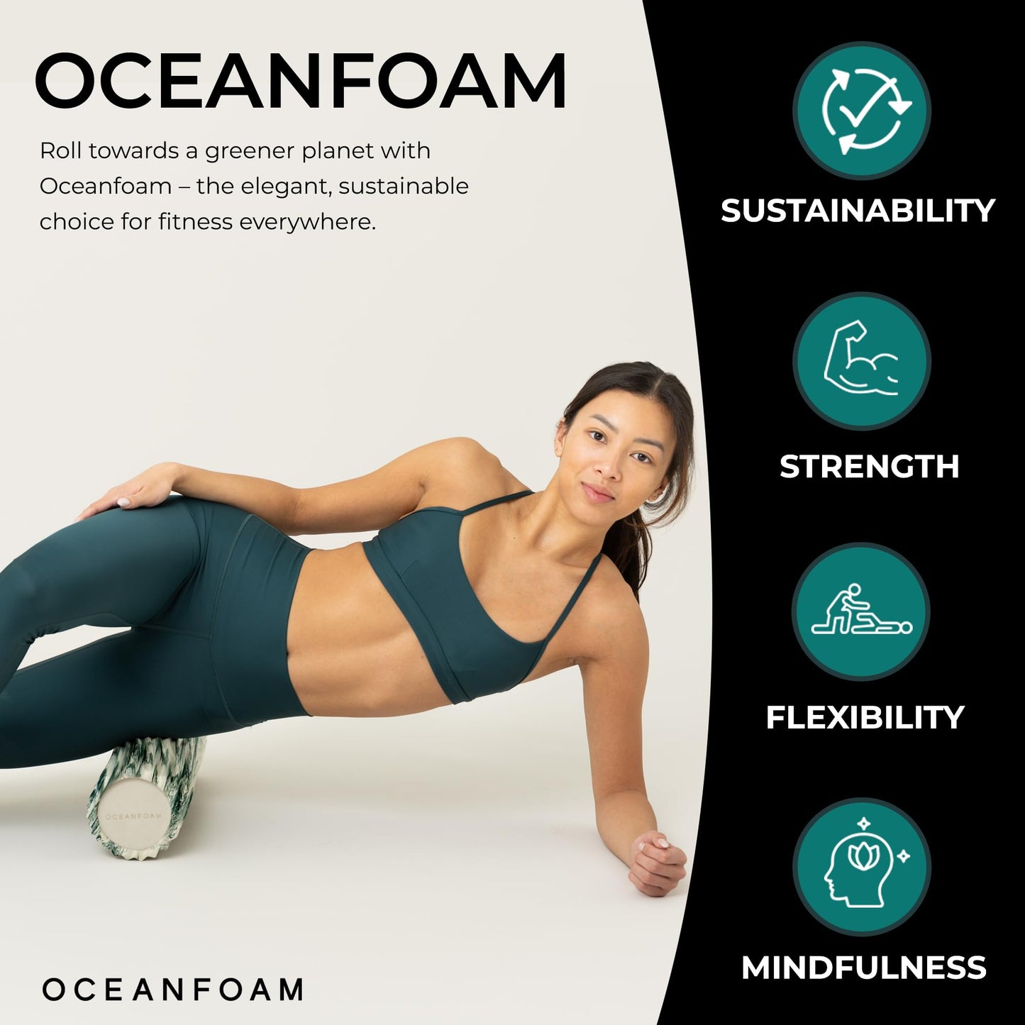 Oceanfoam Tidal Roller - Black Marbled - Muscle Massage Foam Roller for Back Pain & Stretching - Firm and Ergonomic Wide Wave Textured - Yoga, Athletics, & Wellness - Full Size, 20" x 5"