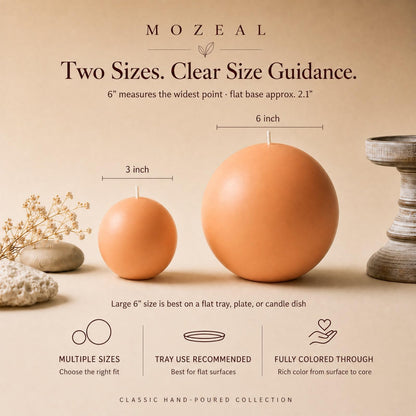 MOZEAL Hand-Poured, 6 Inch Peach Fuzz Large Round Ball Candles - Elegant Peach Fuzz Round Pillar Candles, Dripless, Unscented, Smokeless, Ideal for Summer Parties.