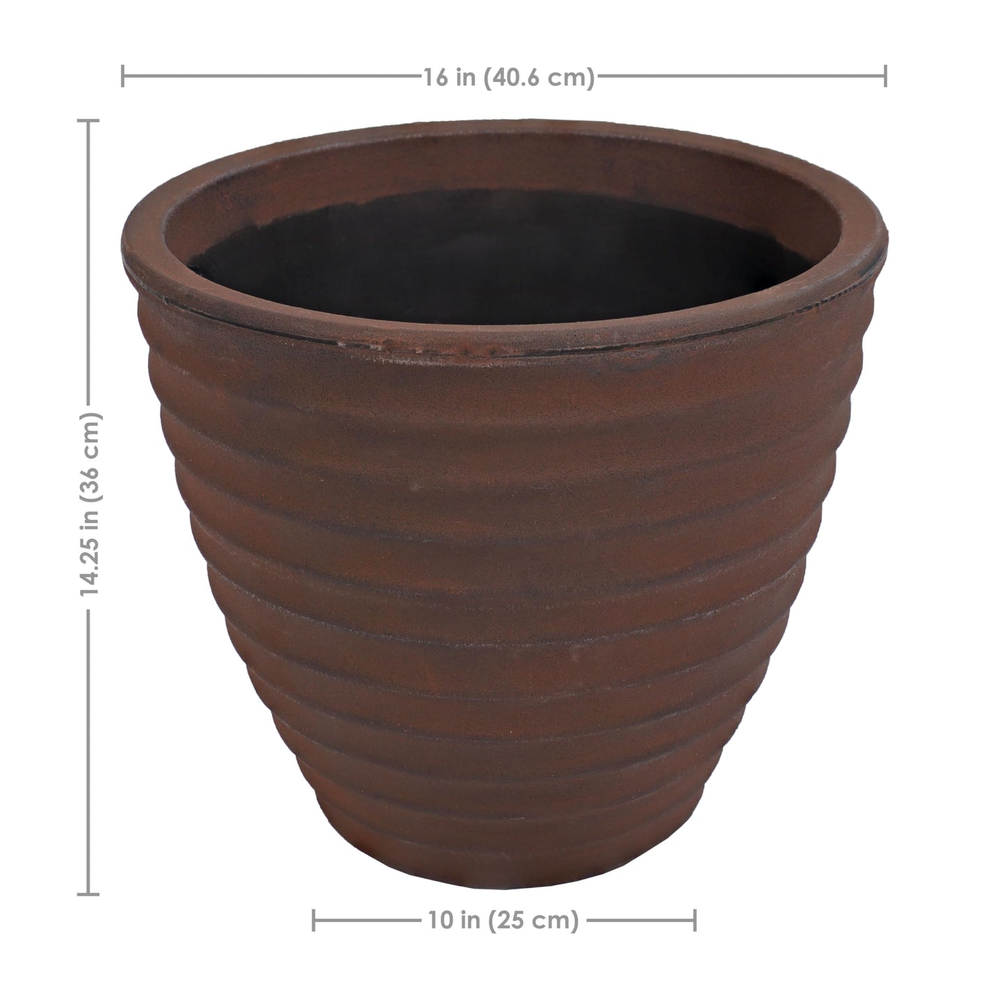 Sunnydaze Ribbed 16" Outdoor Plant Pot - Polyresin Double-Walled Planter for Indoor or Outdoor Use - Rust - Set of 4
