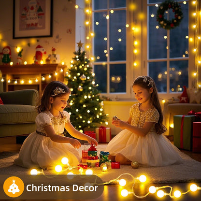 12 M 100 LED Fairy Lights Battery Operated Christmas Lights Indoor Outdoor Waterproof Globe String Lights with Remote Timer 8 Modes for Bedroom Outside Tree Garden Patio Party Decorations Warm White