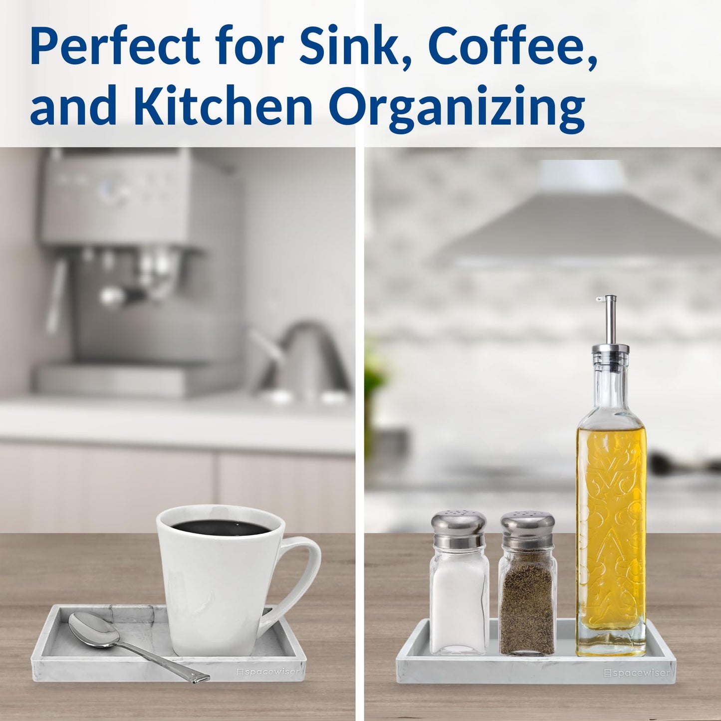 Spacewiser Countertop and Vanity Tray - Small 7.7” Silicone Tray for Soap Dispenser Bottles, Sponge Holder for Kitchen Sink Caddy Organizer, Bathroom Trays, Dish Soap Holder for Kitchen Counter, Keys